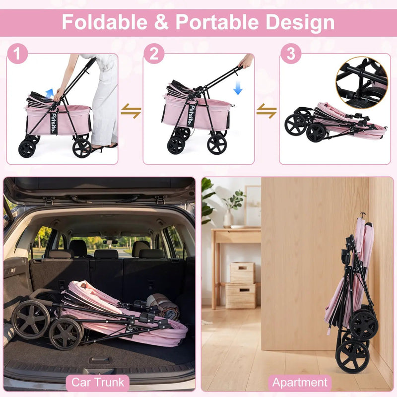 Foldable Pet Stroller for Small to Medium Dogs with Brake by DirectDeals