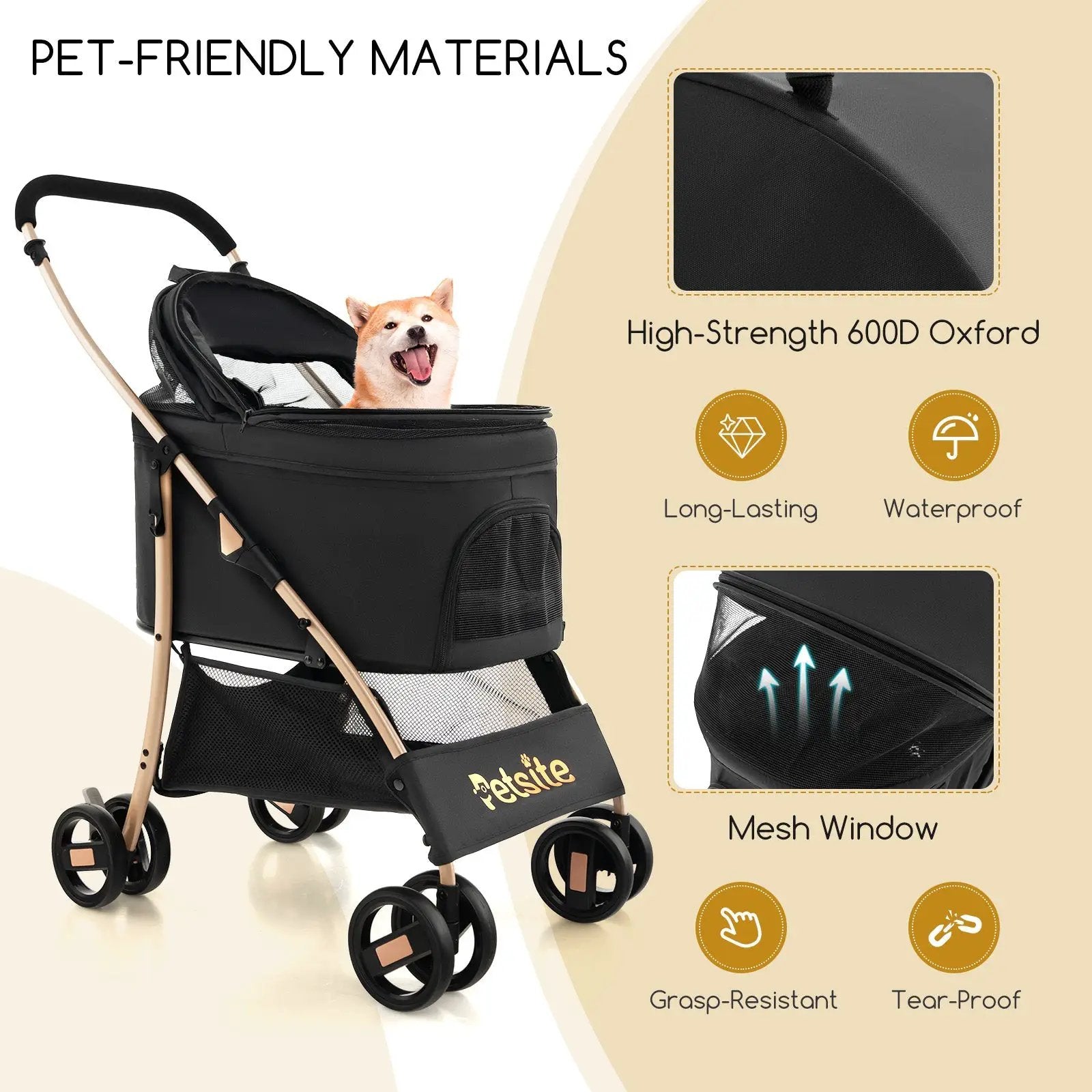 3-In-1 Pet Stroller with Removable Car Seat Carrier-Black by DirectDeals