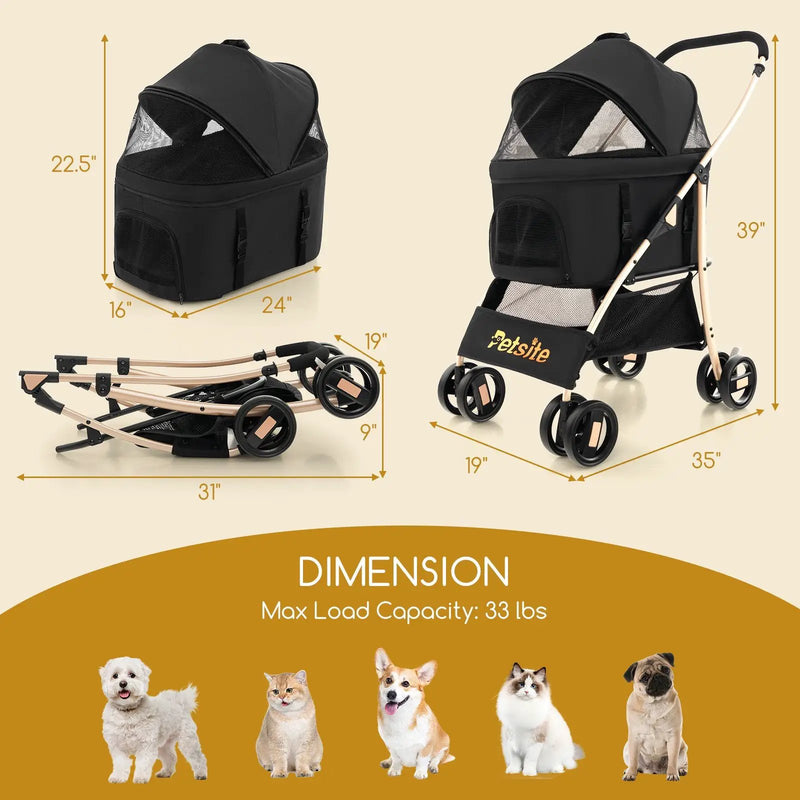 3-In-1 Pet Stroller with Removable Car Seat Carrier-Black by DirectDeals