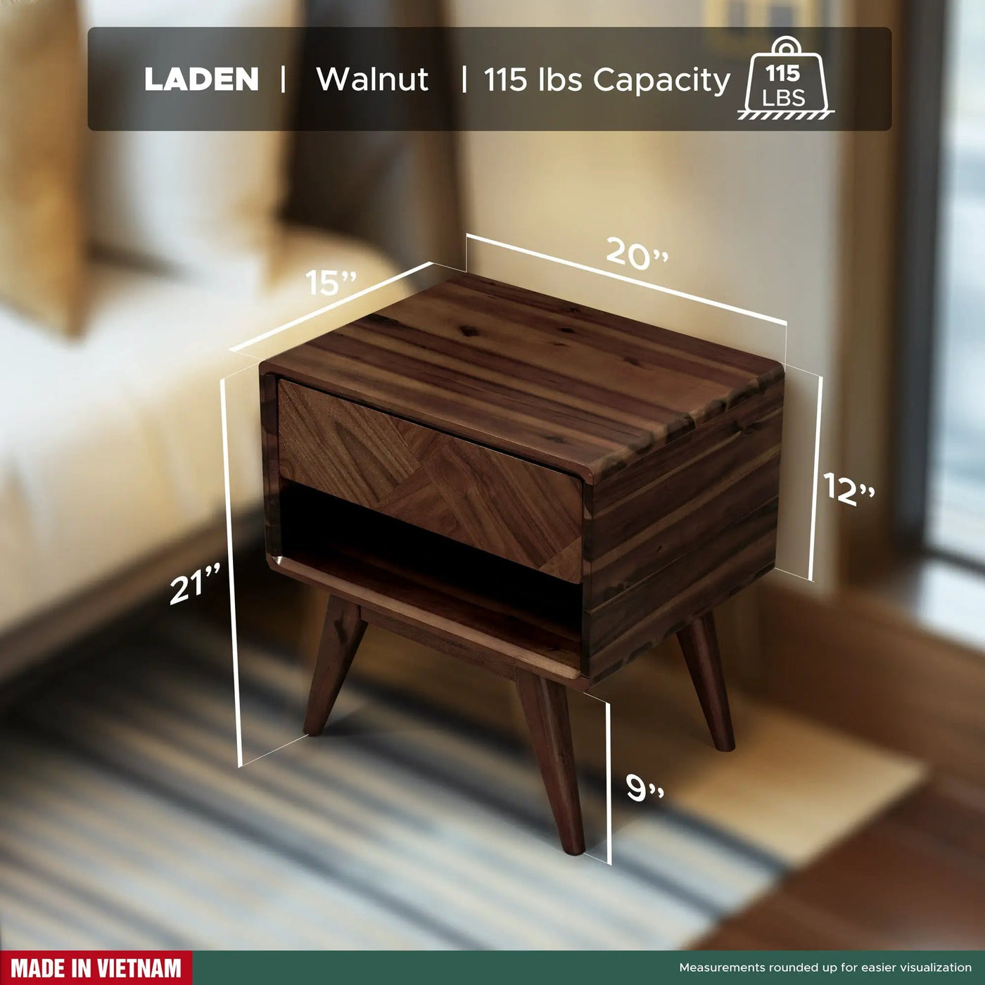 Laden Handcrafted Solid Wood Nightstand by Megsu