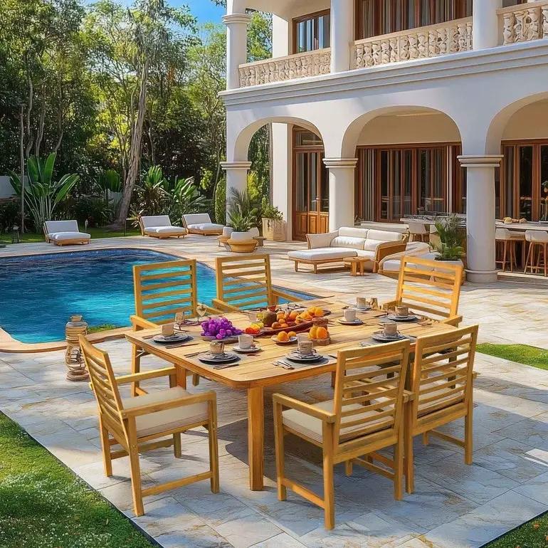 Tranquillo Solara Acacia Wood Outdoor Chairs Set of 2 with Cushions for Stylish Outdoor Seating by Megsu