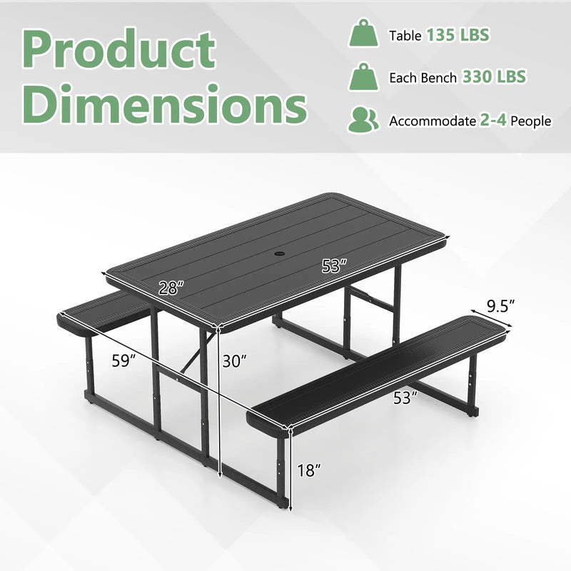 Picnic Table Bench Set for 2-4 People Outdoor Rectangular Camping Dining Table by DirectDeals