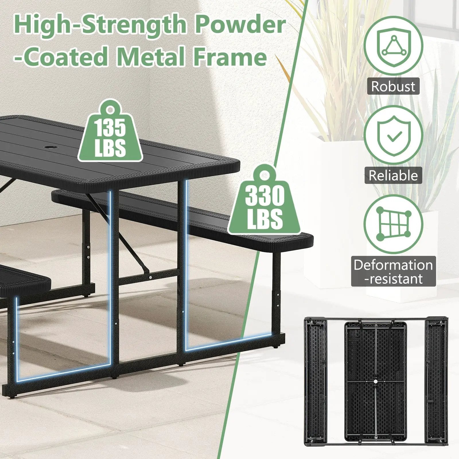 Picnic Table Bench Set for 2-4 People Outdoor Rectangular Camping Dining Table by DirectDeals