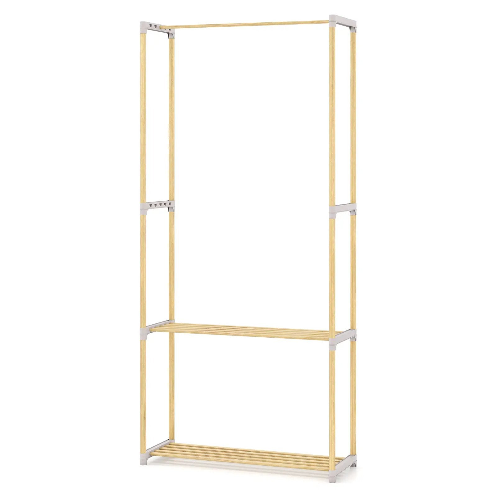 Pine Wood Clothes Rack with 2-Tier Open Storage Shelf for Hanging Clothes-Gray by DirectDeals