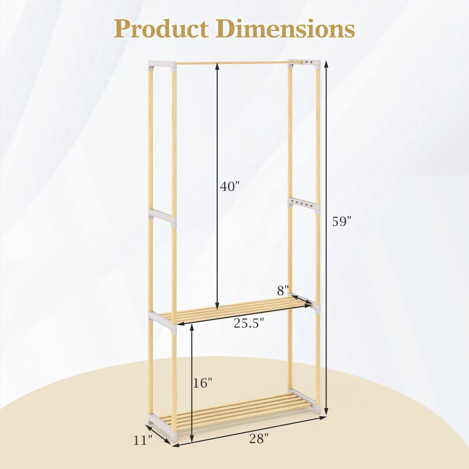 Pine Wood Clothes Rack with 2-Tier Open Storage Shelf for Hanging Clothes-Gray by DirectDeals