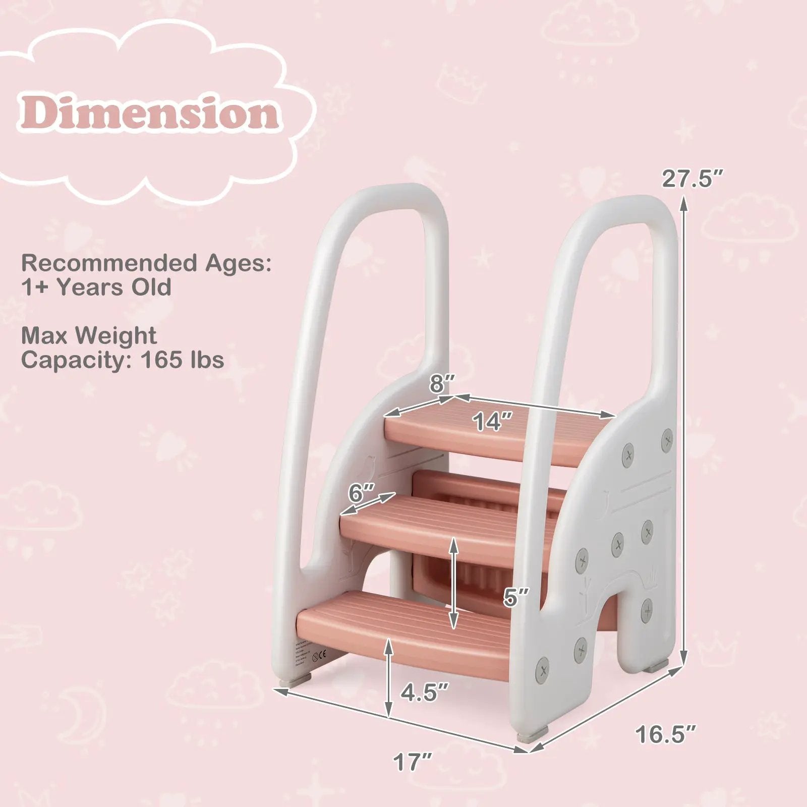 3-Step Stool with Safety Handles and Non-slip Pedals for Toddlers by DirectDeals