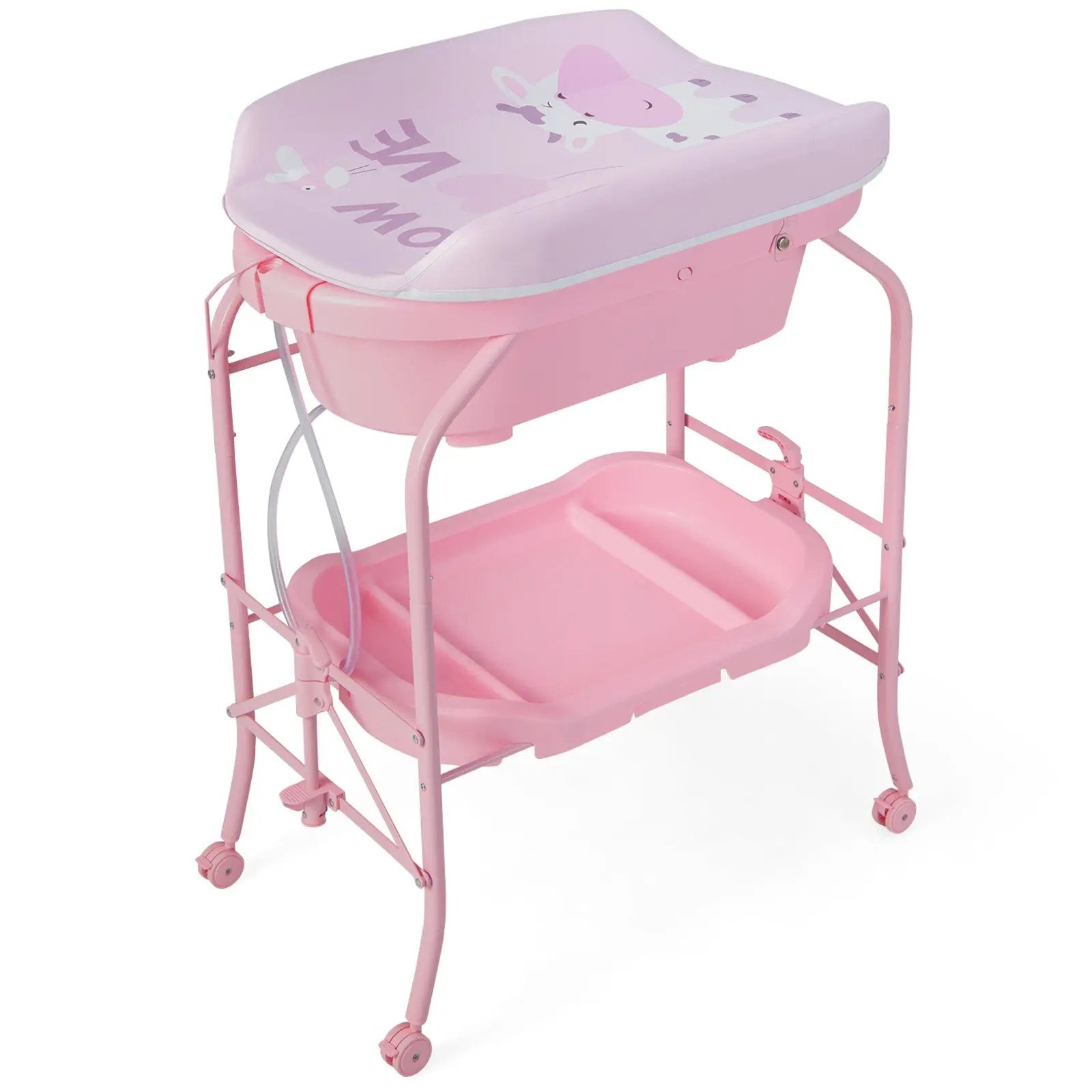 Folding Baby Changing Table with Bathtub and 4 Universal Wheels by DirectDeals