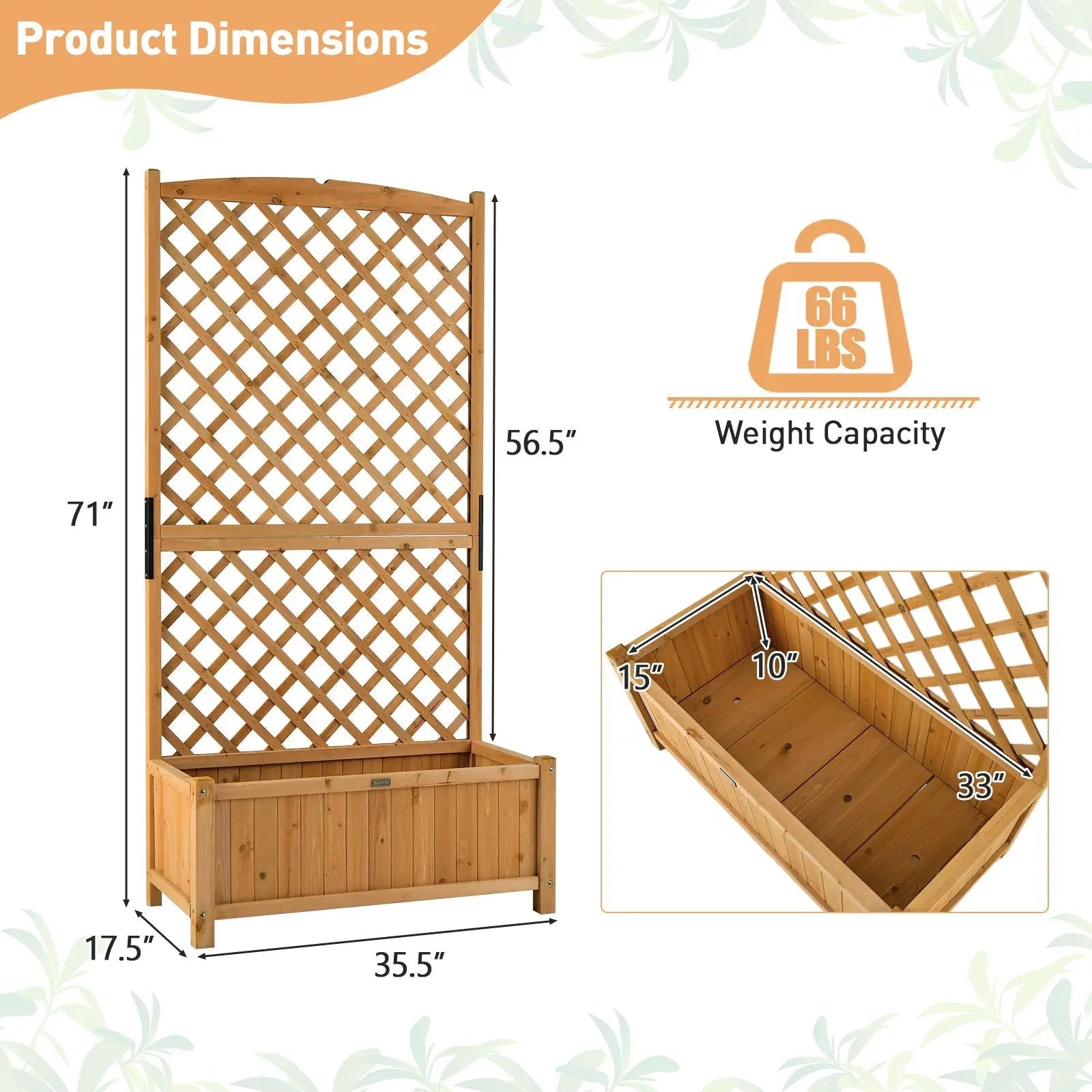Planter Raised Bed with Trellis for Plant Flower Climbing-Orange by DirectDeals