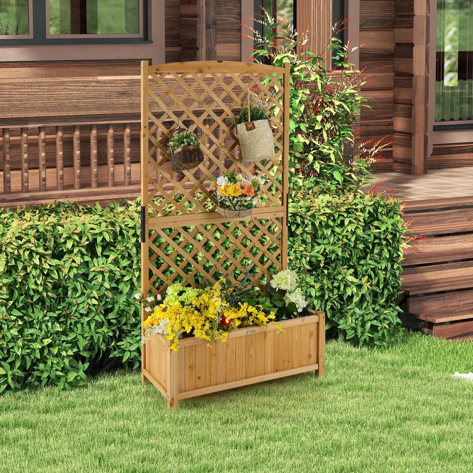 Planter Raised Bed with Trellis for Plant Flower Climbing-Orange by DirectDeals