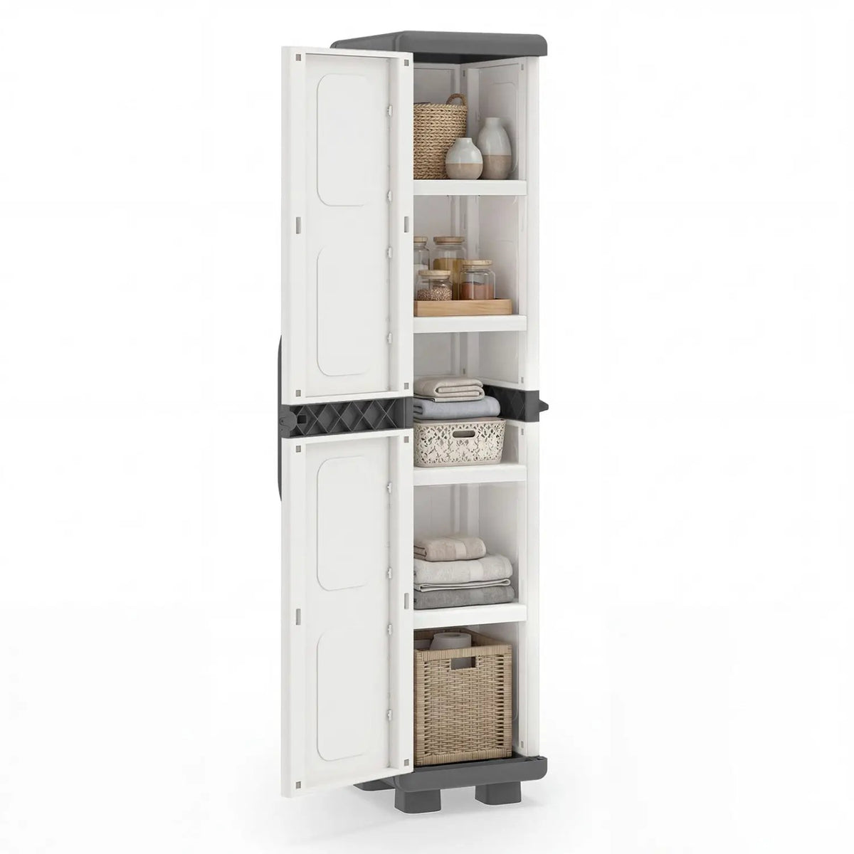 Plastic Kitchen Pantry with 4 Adjustable Shelves and Single Door for Living Room and Kitchen by DirectDeals