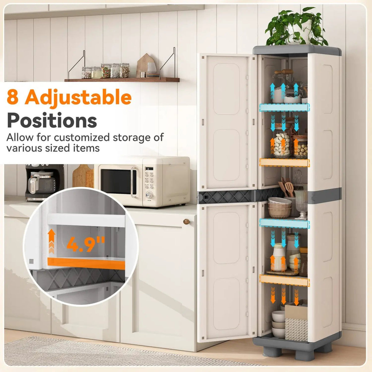 Plastic Kitchen Pantry with 4 Adjustable Shelves and Single Door for Living Room and Kitchen by DirectDeals