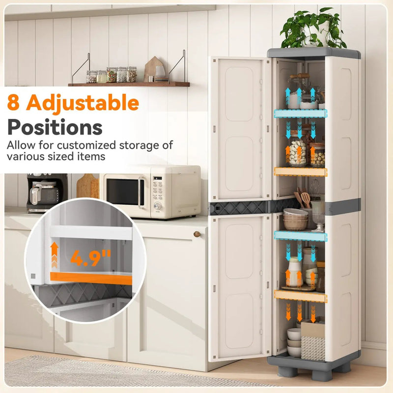 Plastic Kitchen Pantry with 4 Adjustable Shelves and Single Door for Living Room and Kitchen by DirectDeals