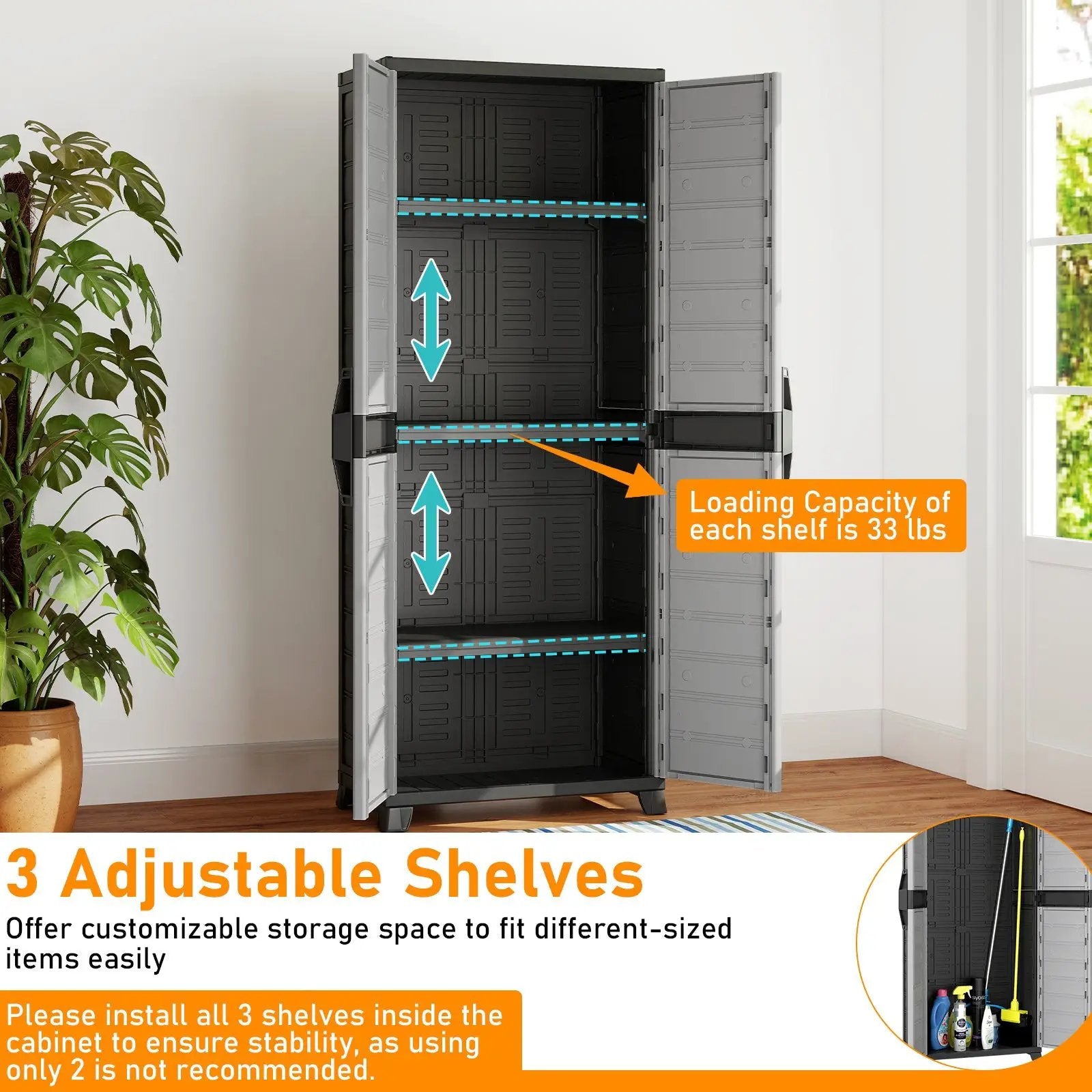 Plastic Lockable Storage Cabinet with Doors and 3 Adjustable Shelves by DirectDeals