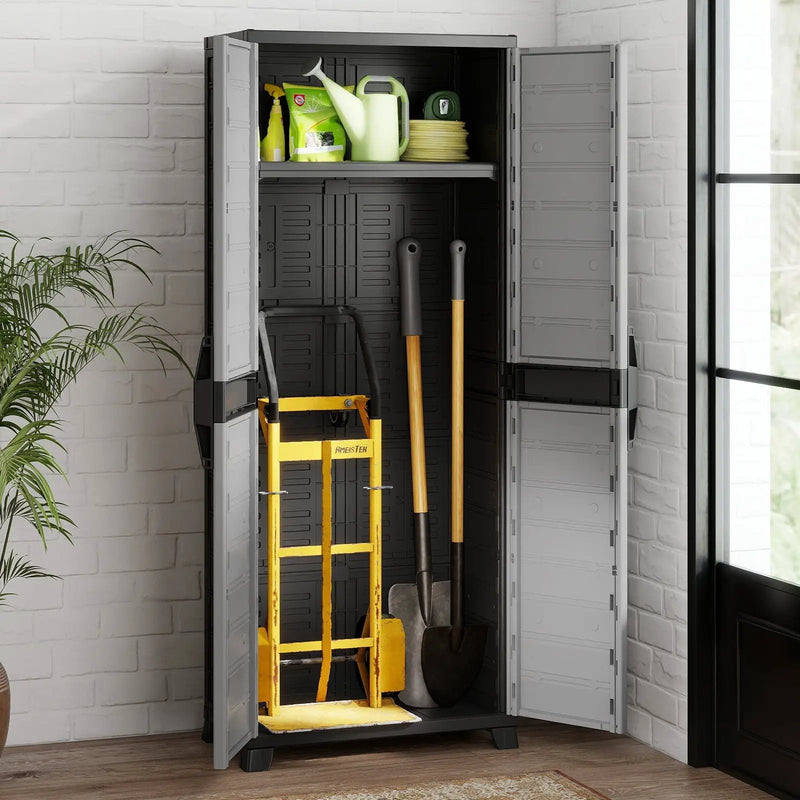 Plastic Lockable Storage Cabinet with Doors and 3 Adjustable Shelves by DirectDeals