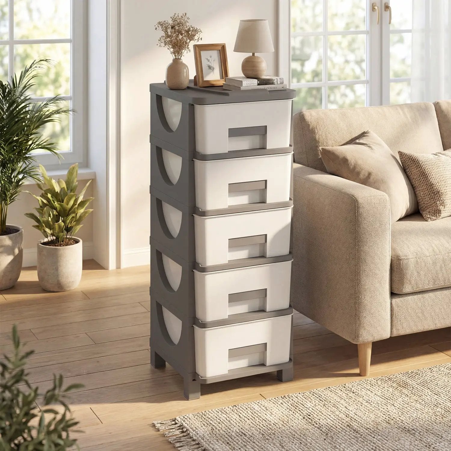 Plastic Storage Organizer with Handles and Compact Drawer Cabinet Side Table for Bedroom by DirectDeals