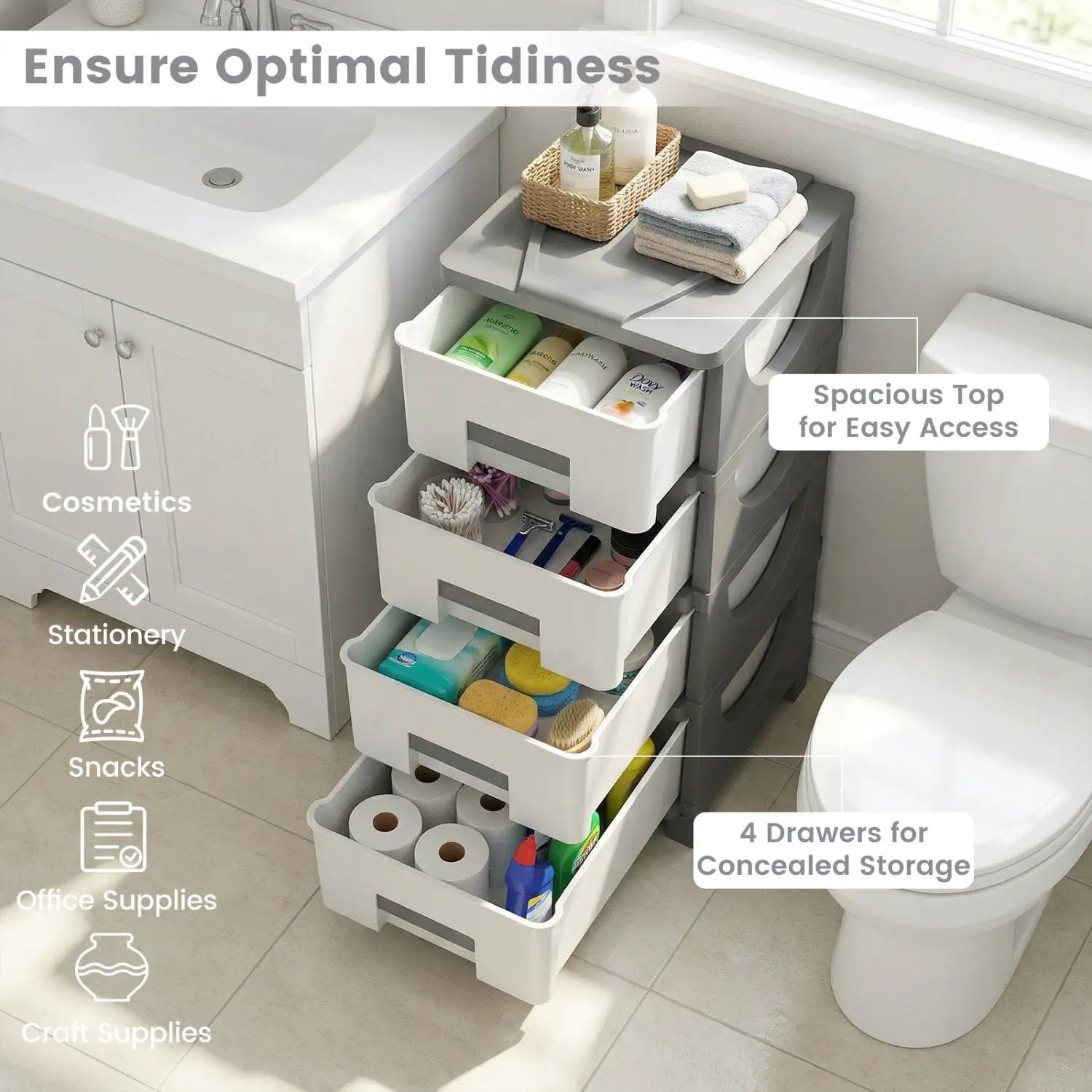 Plastic Storage Organizer with Compact Drawer Cabinet Side Table for Bedroom by DirectDeals