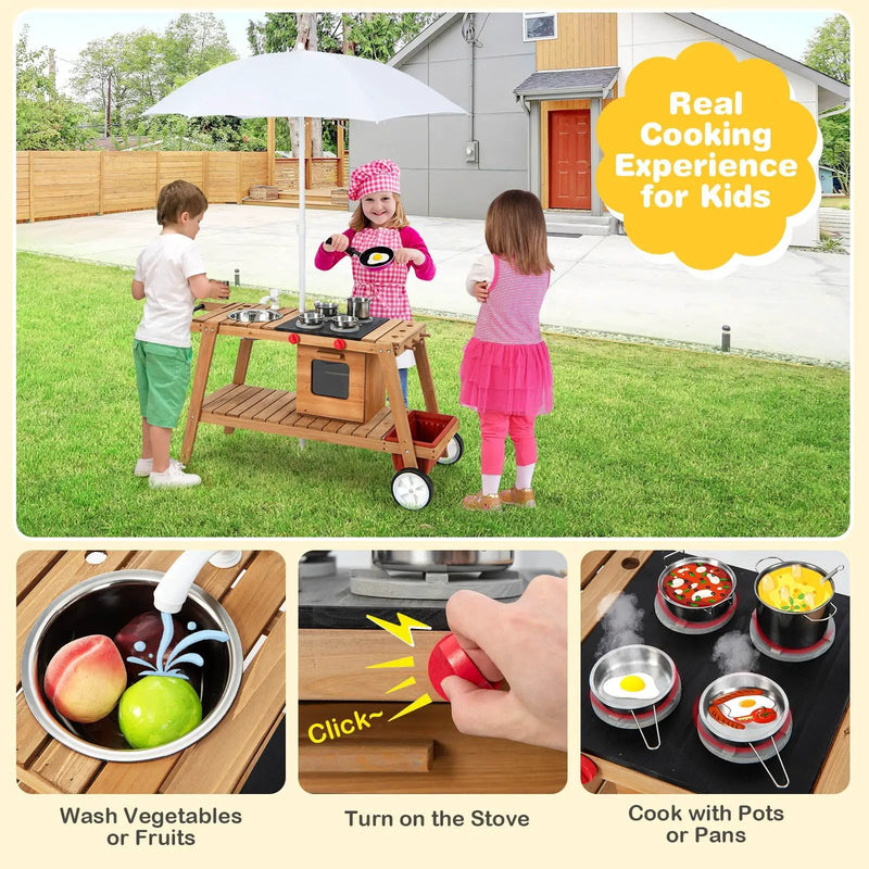 Wooden Play Cart with Sun Proof Umbrella for Toddlers Over 3 Years Old by DirectDeals