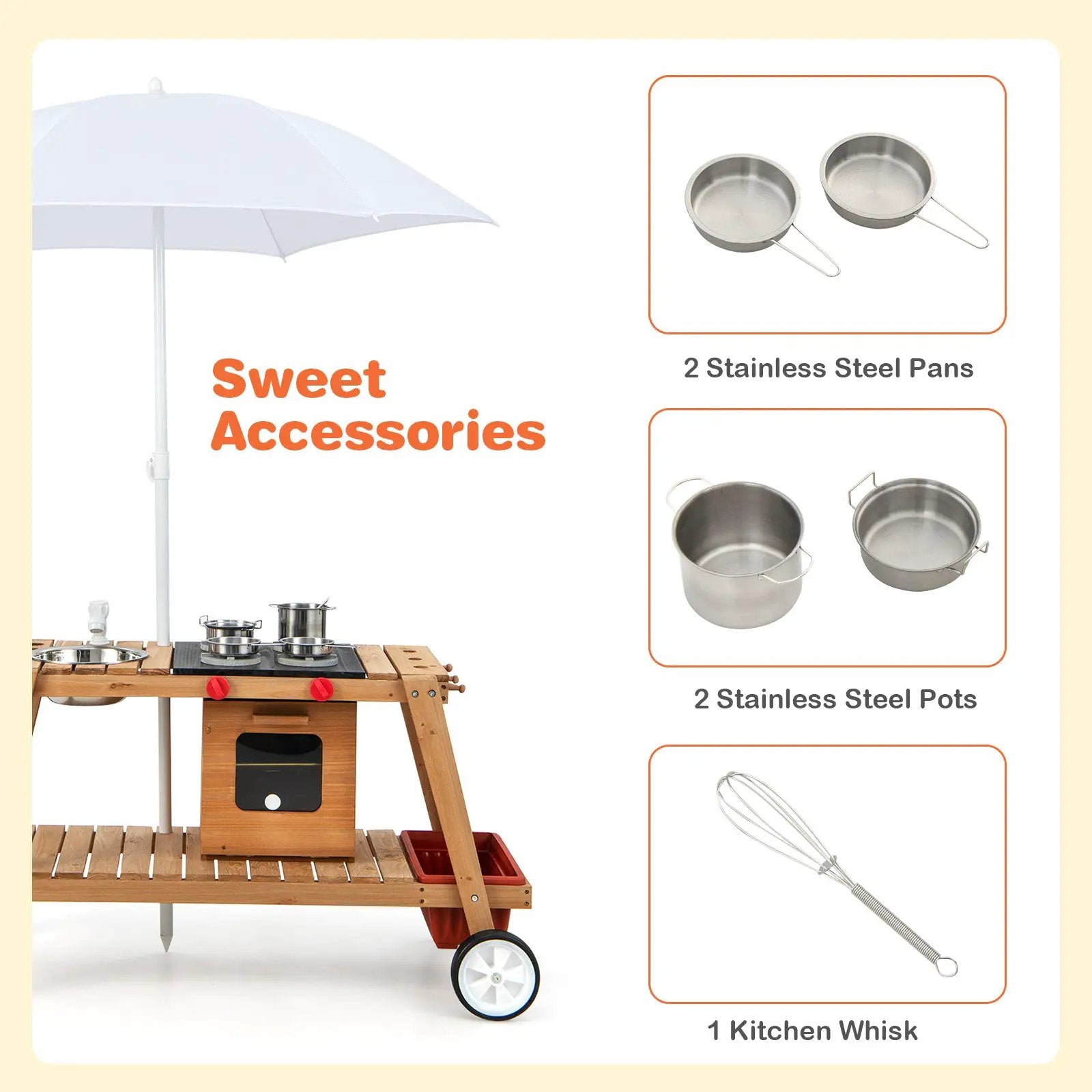 Wooden Play Cart with Sun Proof Umbrella for Toddlers Over 3 Years Old by DirectDeals
