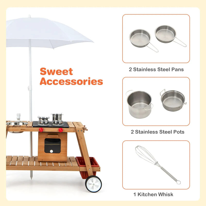 Wooden Play Cart with Sun Proof Umbrella for Toddlers Over 3 Years Old by DirectDeals