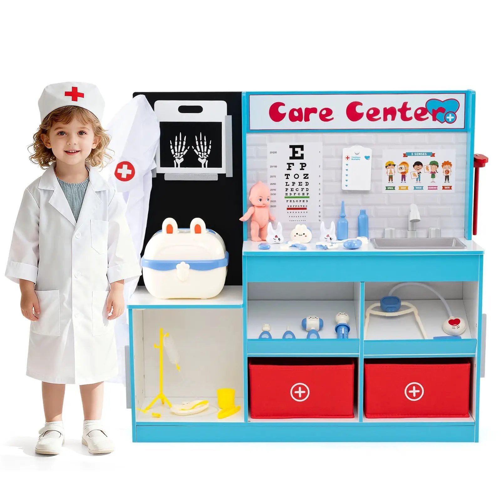 Play Doctor's Office Wood Medical Center Toy Set with Examine Region by DirectDeals
