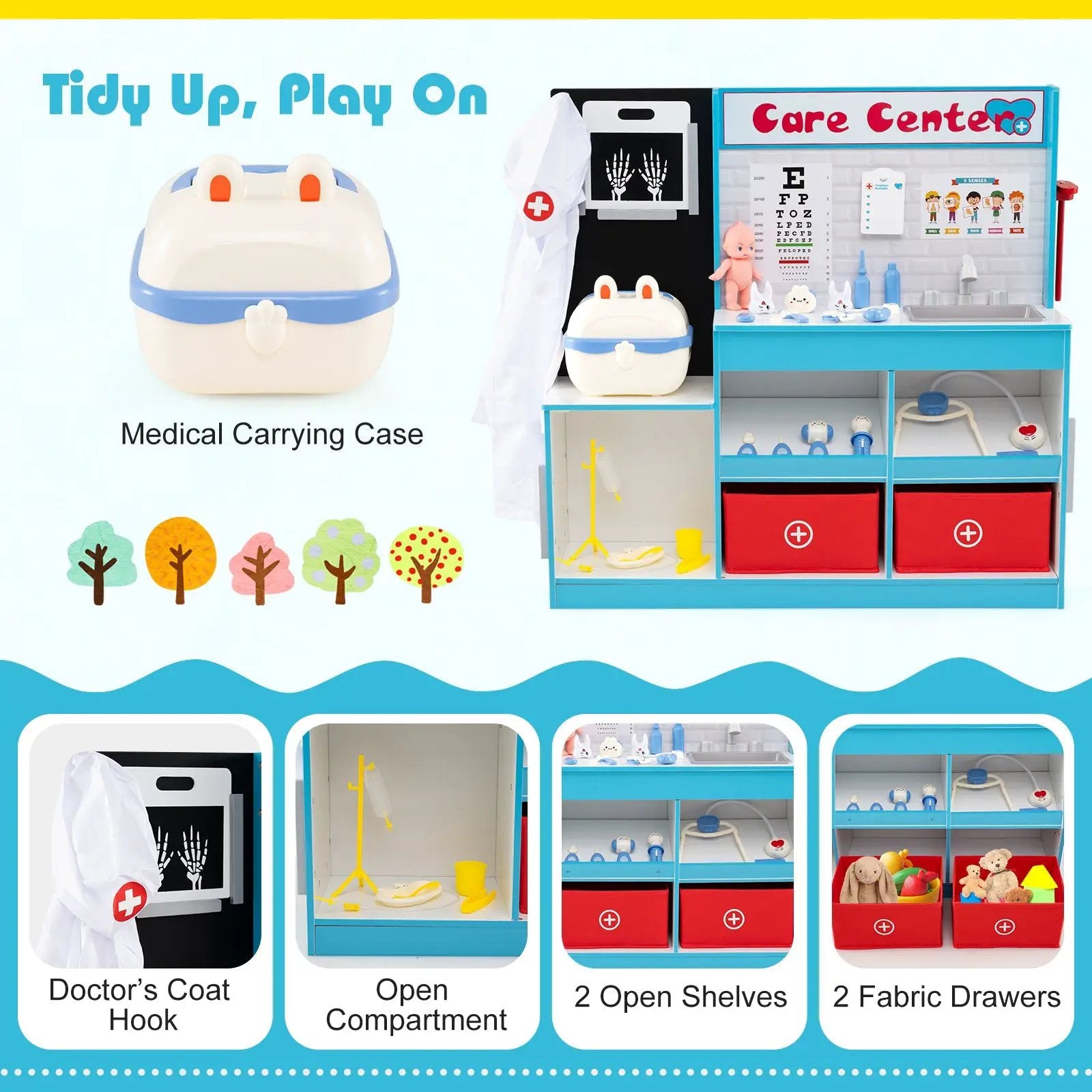 Play Doctor's Office Wood Medical Center Toy Set with Examine Region by DirectDeals