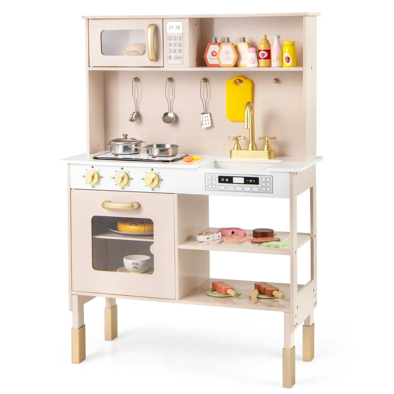 Play Kitchen Height Adjustable with Microwave and Lights and Sounds-Pink by DirectDeals