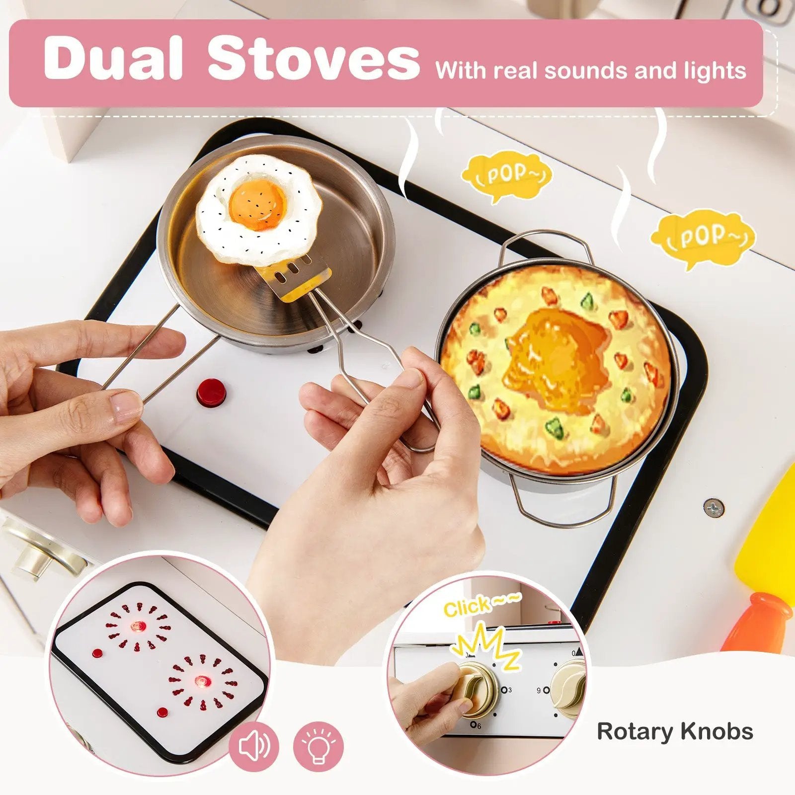 Play Kitchen Height Adjustable with Microwave and Lights and Sounds-Pink by DirectDeals