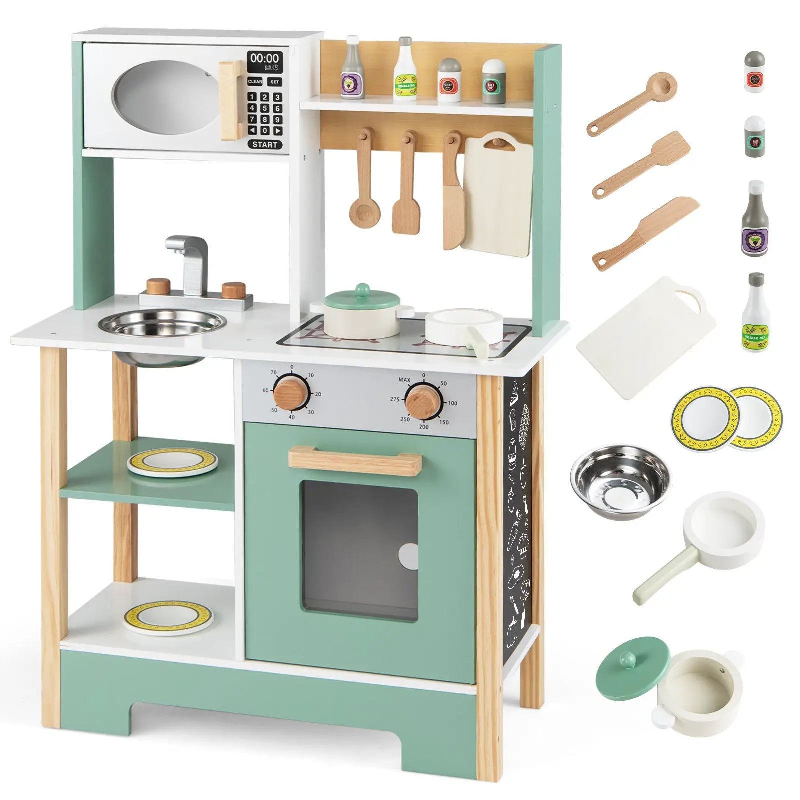 Play Kitchen Wooden Toy Kitchen Playset with Chalkboard Birthday Gift for Kids Aged 3 + by DirectDeals