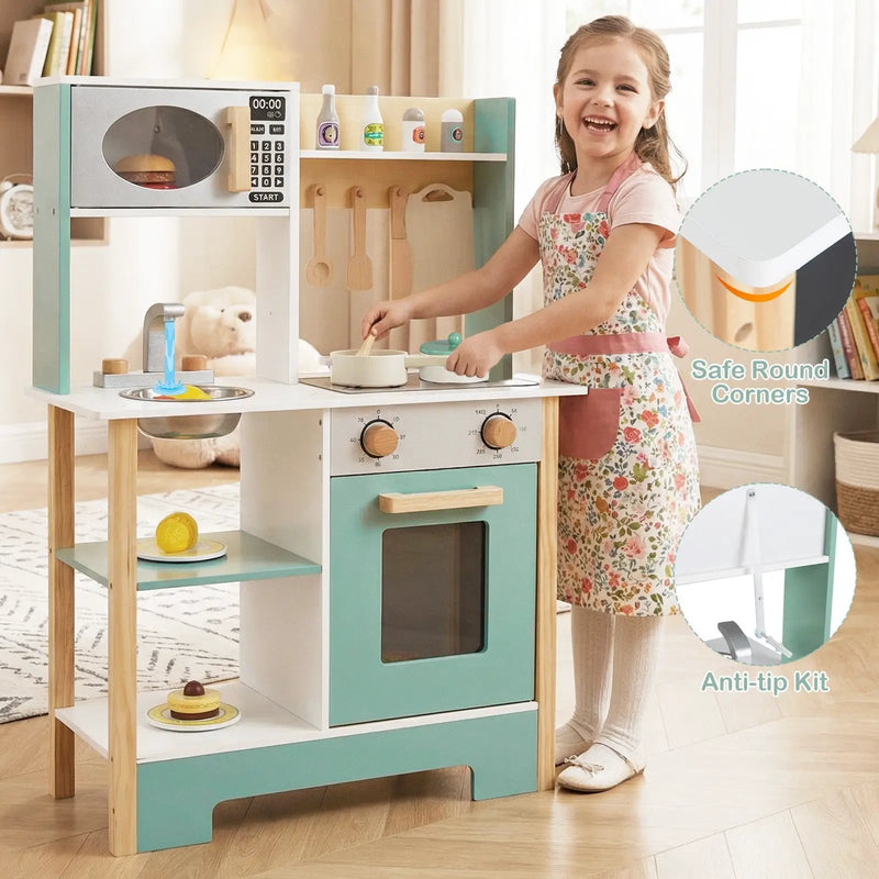 Play Kitchen Wooden Toy Kitchen Playset with Chalkboard Birthday Gift for Kids Aged 3 + by DirectDeals