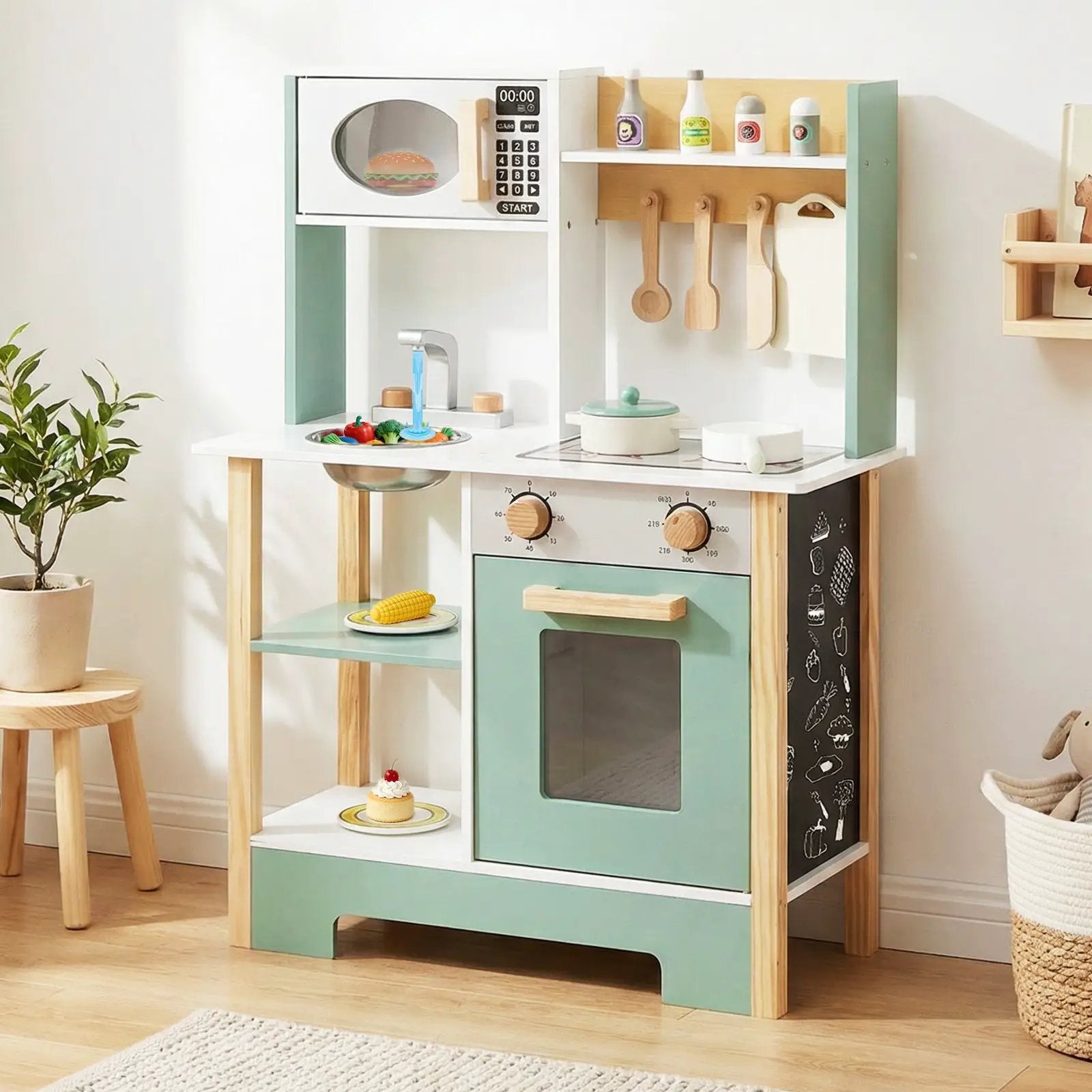 Play Kitchen Wooden Toy Kitchen Playset with Chalkboard Birthday Gift for Kids Aged 3 + by DirectDeals