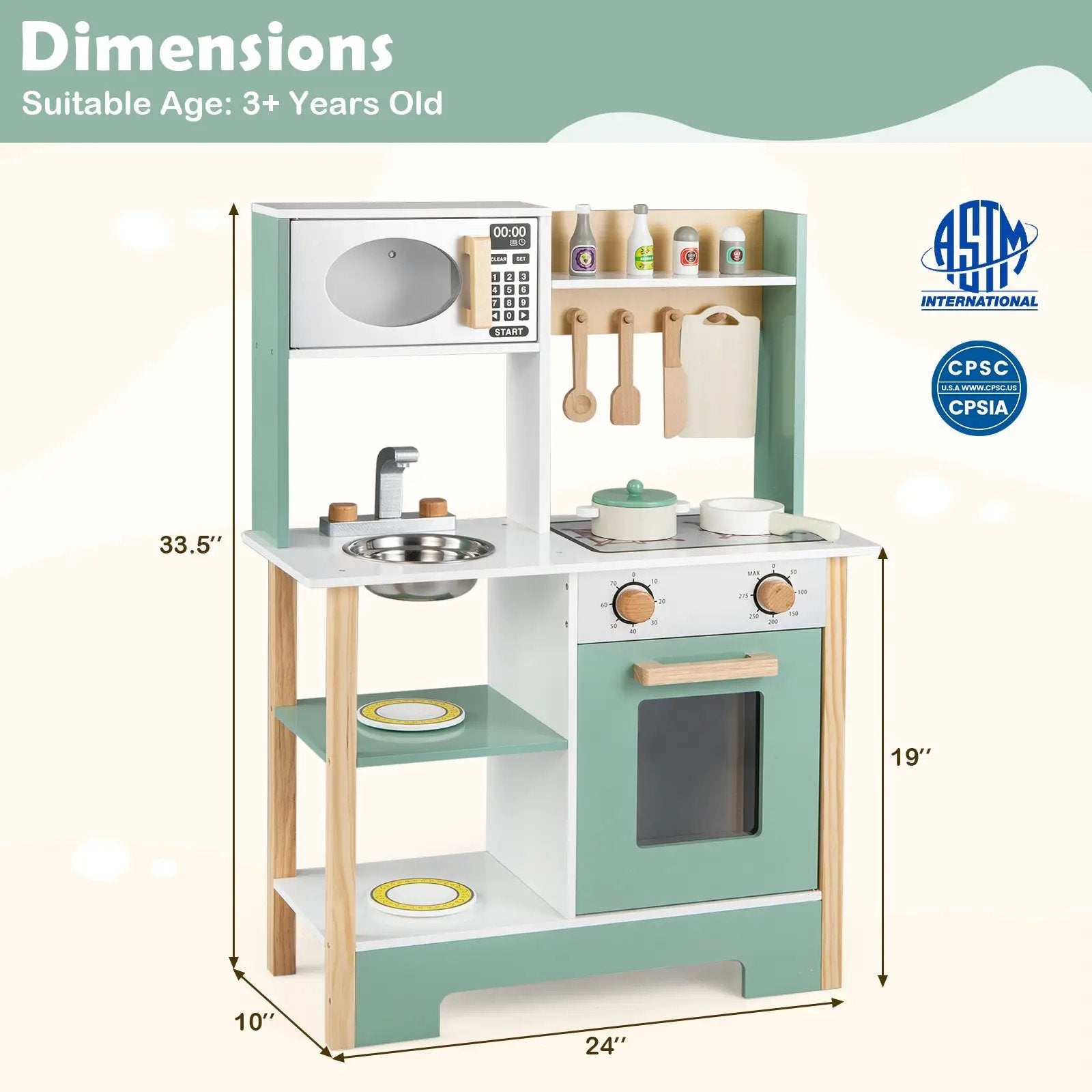 Play Kitchen Wooden Toy Kitchen Playset with Chalkboard Birthday Gift for Kids Aged 3 + by DirectDeals