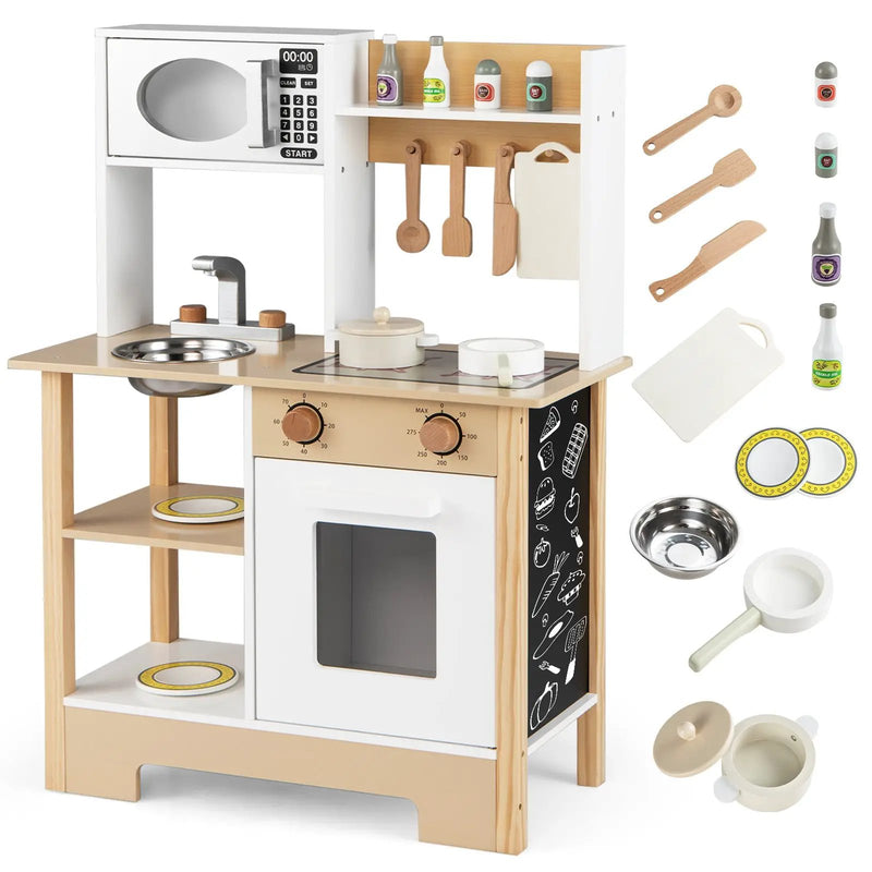 Play Kitchen Wooden Toy Kitchen Playset with Chalkboard Birthday Gift for Kids Aged 3 + by DirectDeals