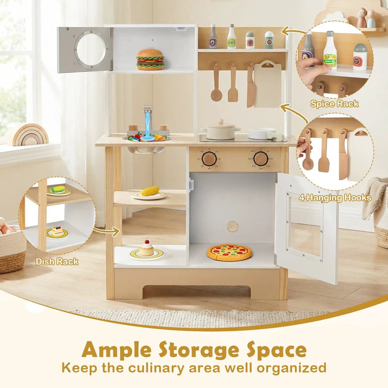 Play Kitchen Wooden Toy Kitchen Playset with Chalkboard Birthday Gift for Kids Aged 3 + by DirectDeals