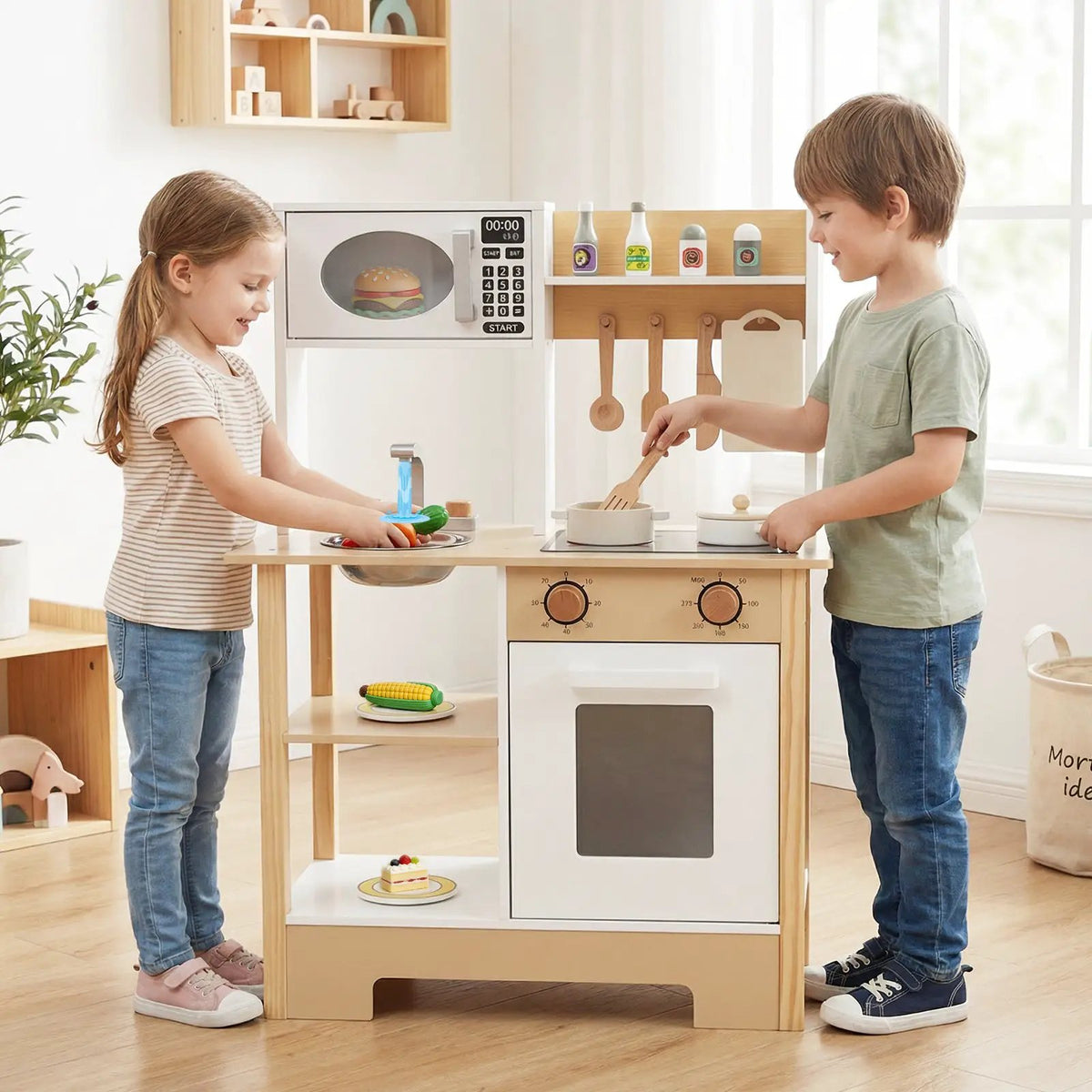 Play Kitchen Wooden Toy Kitchen Playset with Chalkboard Birthday Gift for Kids Aged 3 + by DirectDeals