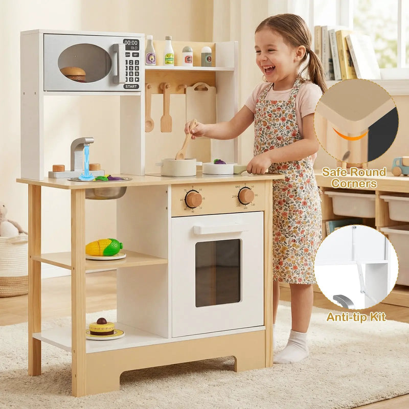 Play Kitchen Wooden Toy Kitchen Playset with Chalkboard Birthday Gift for Kids Aged 3 + by DirectDeals