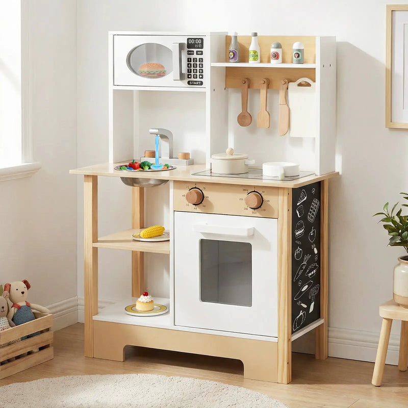 Play Kitchen Wooden Toy Kitchen Playset with Chalkboard Birthday Gift for Kids Aged 3 + by DirectDeals