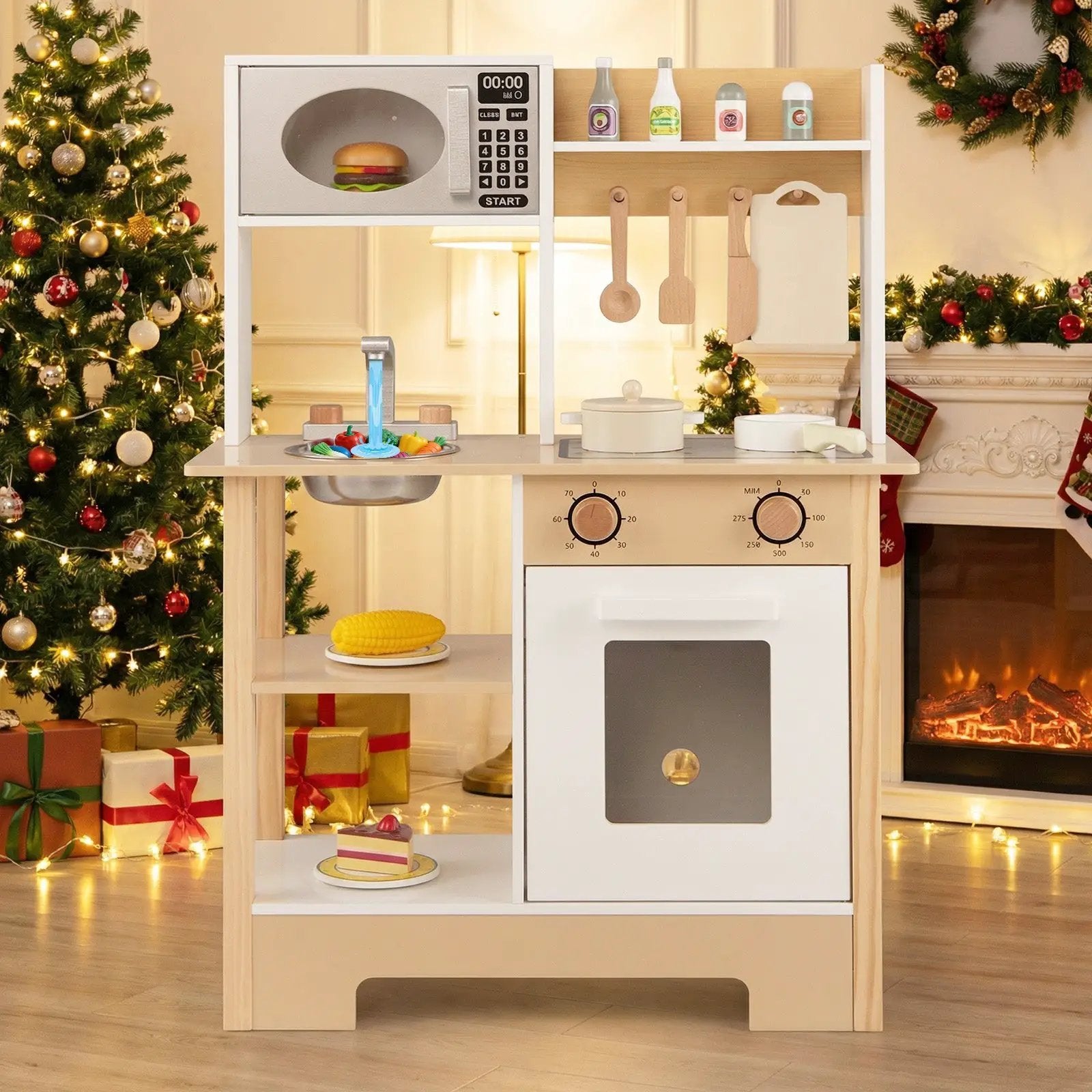 Play Kitchen Wooden Toy Kitchen Playset with Chalkboard Birthday Gift for Kids Aged 3 + by DirectDeals