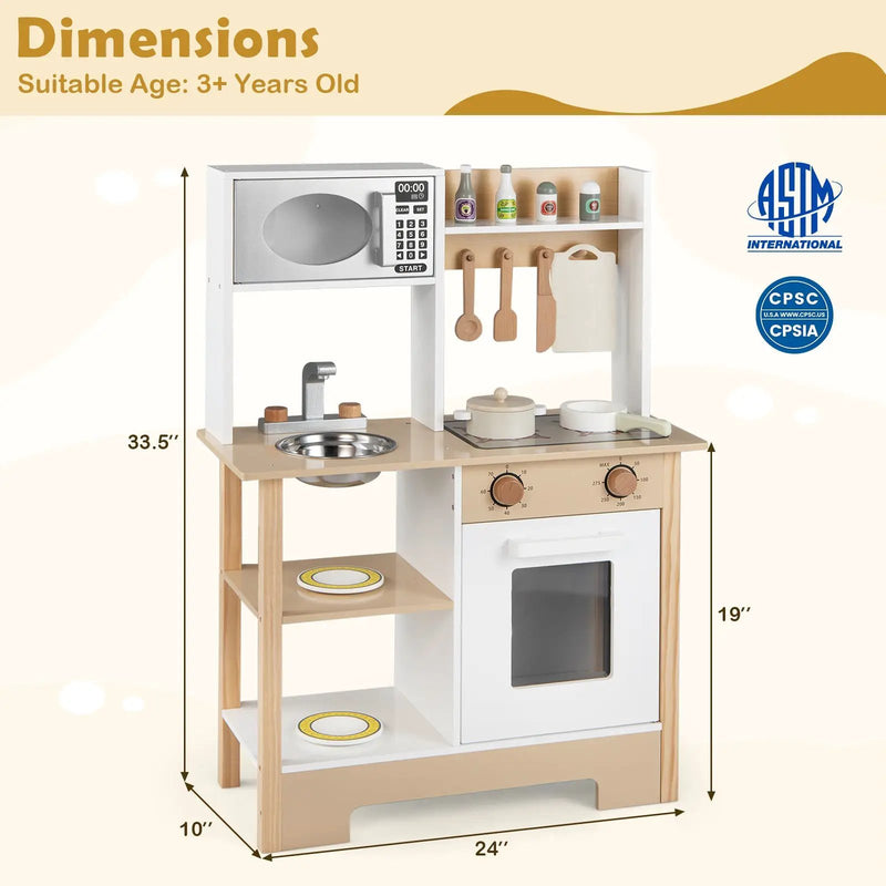 Play Kitchen Wooden Toy Kitchen Playset with Chalkboard Birthday Gift for Kids Aged 3 + by DirectDeals