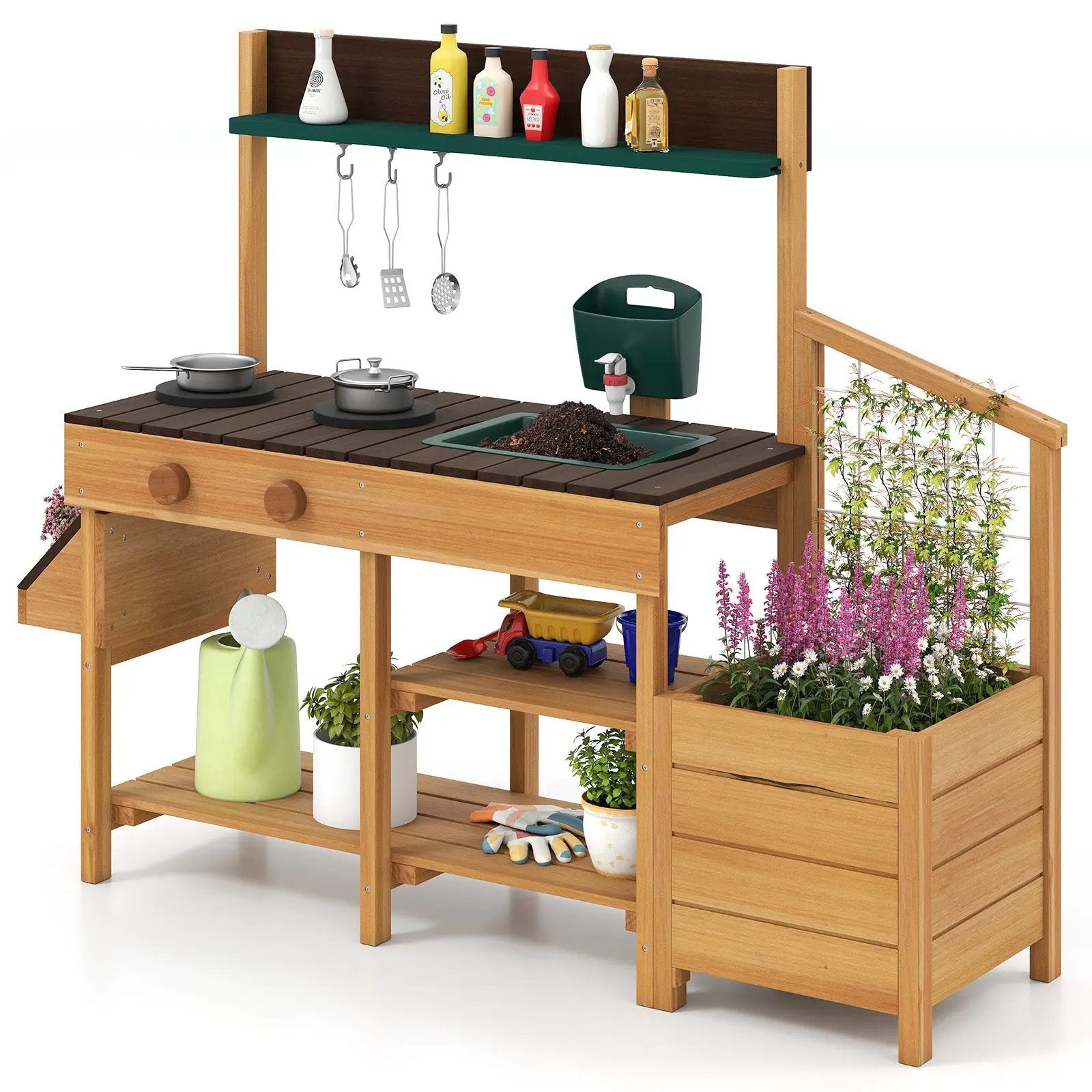 Play Kitchen for Kids Wooden Toy Kitchen Playset Pretend Mud Kitchen by DirectDeals