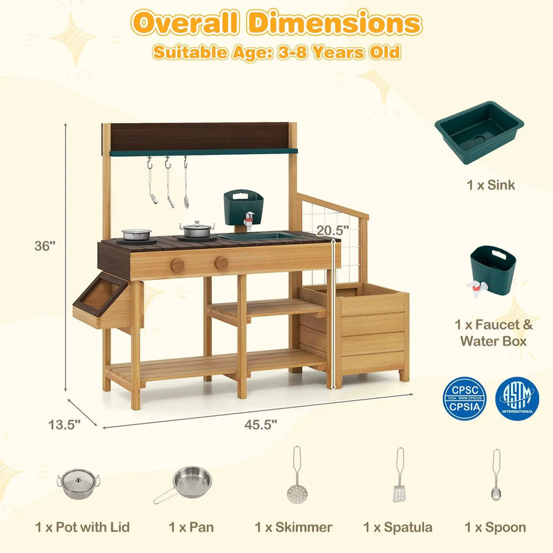 Play Kitchen for Kids Wooden Toy Kitchen Playset Pretend Mud Kitchen by DirectDeals
