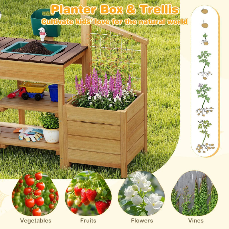 Play Kitchen for Kids Wooden Toy Kitchen Playset Pretend Mud Kitchen by DirectDeals