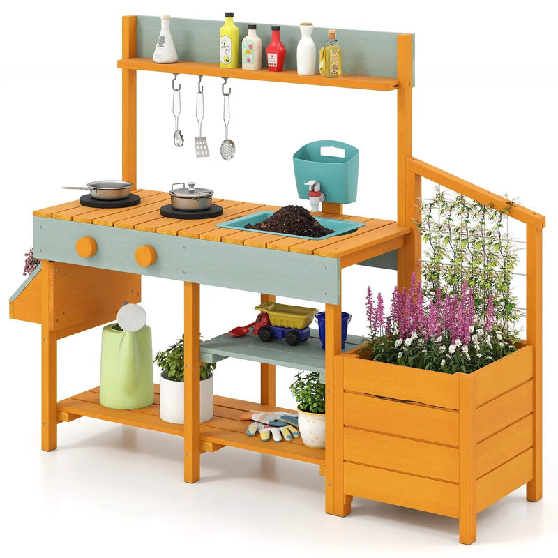 Play Kitchen for Kids Wooden Toy Kitchen Playset Pretend Mud Kitchen by DirectDeals