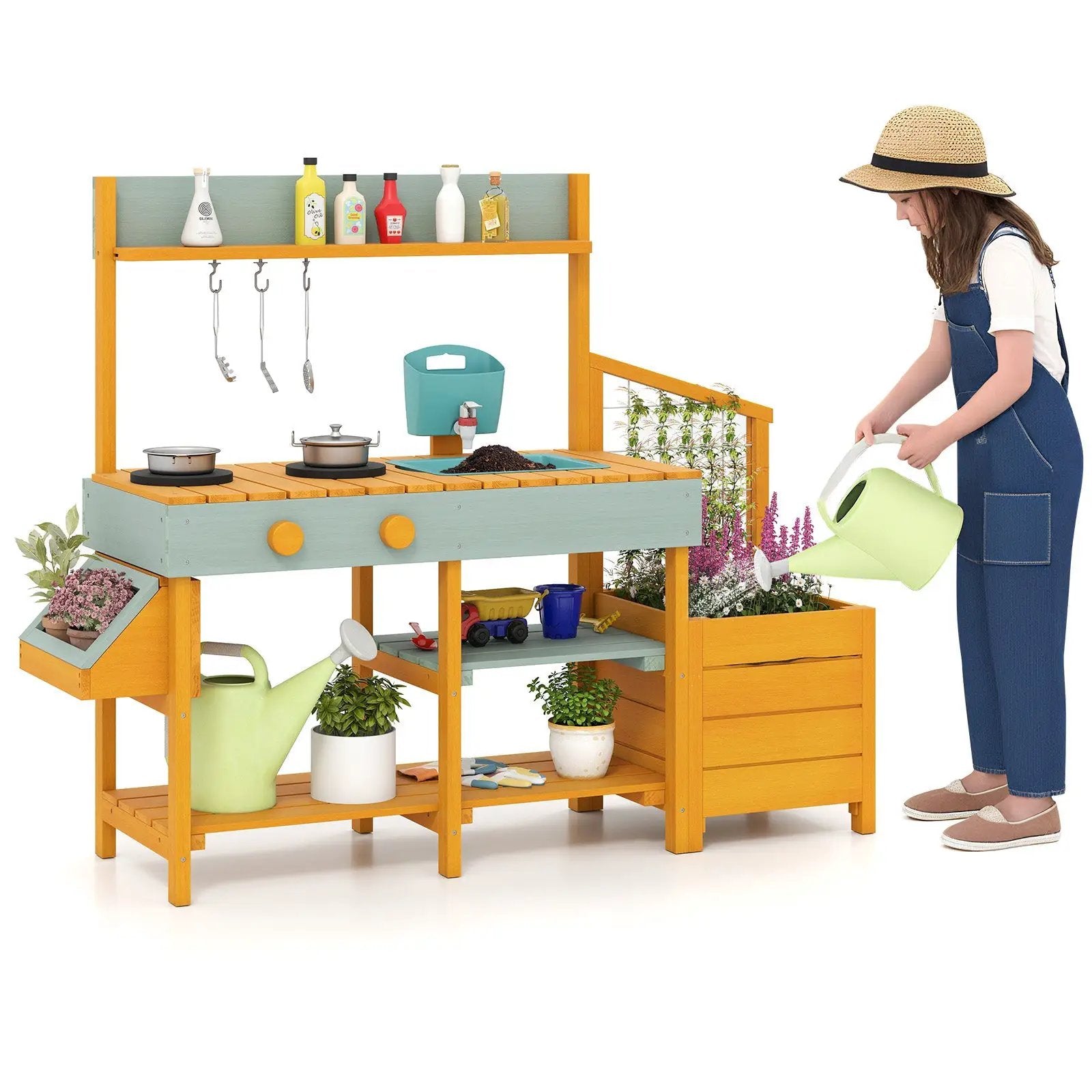 Play Kitchen for Kids Wooden Toy Kitchen Playset Pretend Mud Kitchen by DirectDeals