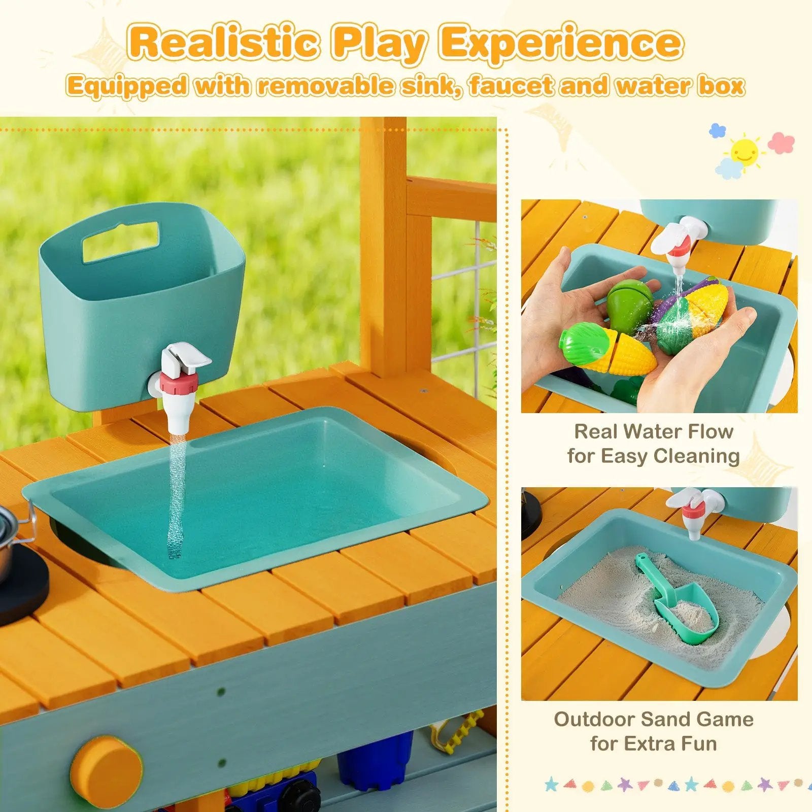 Play Kitchen for Kids Wooden Toy Kitchen Playset Pretend Mud Kitchen by DirectDeals