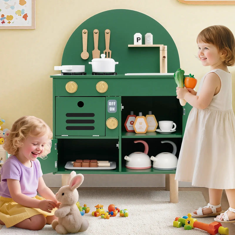 Play Kitchen for Kids Wooden Kitchen Playset with Stoves Faucet Sink Microwave and Oven by DirectDeals