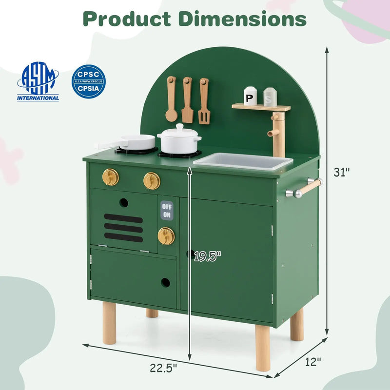 Play Kitchen for Kids Wooden Kitchen Playset with Stoves Faucet Sink Microwave and Oven by DirectDeals