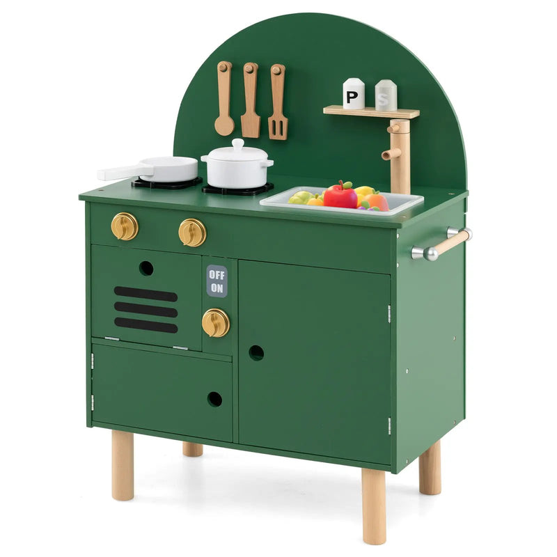 Play Kitchen for Kids Wooden Kitchen Playset with Stoves Faucet Sink Microwave and Oven by DirectDeals