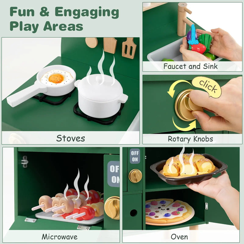 Play Kitchen for Kids Wooden Kitchen Playset with Stoves Faucet Sink Microwave and Oven by DirectDeals