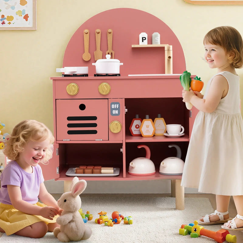 Play Kitchen for Kids Wooden Kitchen Playset with Stoves Faucet Sink Microwave and Oven by DirectDeals