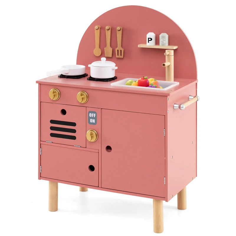 Play Kitchen for Kids Wooden Kitchen Playset with Stoves Faucet Sink Microwave and Oven by DirectDeals